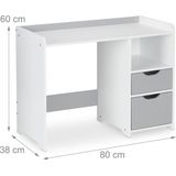 Relaxdays kinderbureau x x 38 cm - 2 lades - opbergruimte - met rand - wit-grijs