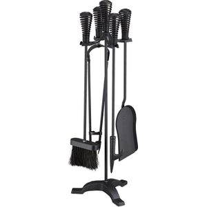 Relaxdays haardset modern, 5-delige set, staal, pook, schep, bezem, tang, haardstel, open haard gereedschap, zwart