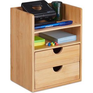 Relaxdays Bureau-organizer, 2 laden en planken, bamboe, 24 x 19 x 13 cm, naturel