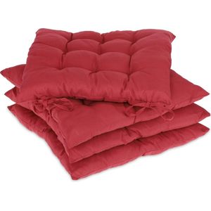 Relaxdays stoelkussen set van 4, zitkussens voor binnen & buiten, met striklintjes, 38 x 38 cm, polyester, rood