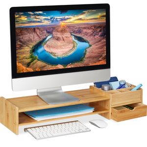 relaxdays Monitor standard - rehausseur d'écran - 2 tiroirs - bambou