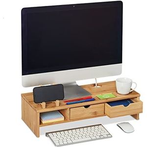 Relaxdays beeldscherm verhoger - bamboe - open vak - 2 lades - 13 x 54 x 23 cm