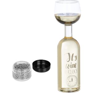 Relaxdays wijnfles met glas - inclusief reinigingsparels - xxl wijnglas - grappige spreuk