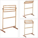 Relaxdays handdoekenrek badkamer - 4 stangen - hout - vrijstaand - theedoekhouder