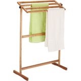 Relaxdays handdoekenrek badkamer - 4 stangen - hout - vrijstaand - theedoekhouder