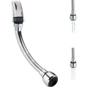 Relaxdays kraanslang flexibel - 30 cm - 2 sproeistanden - waterbesparend - M16 tot M24 - rvs - zilver