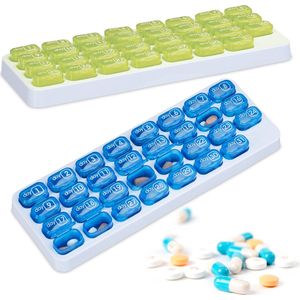 Relaxdays pillendoos - set van 2 - voor 31 dagen - BPA-vrij kunststof - groot - groen-blauw