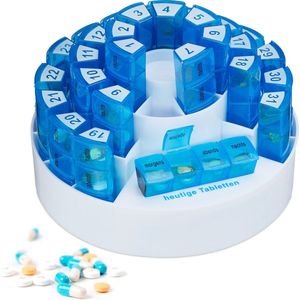 Relaxdays pillendoos 31 dagen - grote medicijncassette rond - 4 vakjes per dag - Duits