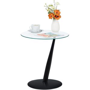 Relaxdays bijzettafel, rond, H x Ø: 49 x 45 cm, van glas en staal, voor de woonkamer, moderne salontafel, zwart