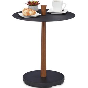 Relaxdays bijzettafel, staal, hout, HxD: 56 x 45 cm, ronde salontafel, koffietafel industrieel, zwart/bruin