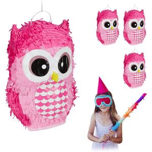 Relaxdays 4 x pinata uil - roze - meisjes - verjaardag - babyshower feestartikel - piñata