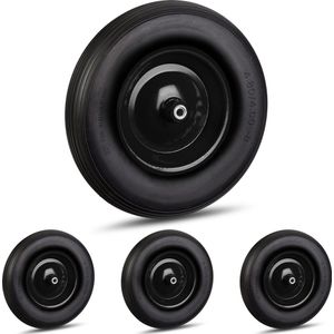 4x kruiwagenwiel 4.80 4.00-8, massief rubber & stalen velg, 3 adapters, reservewiel lekvrij, 100 kg, zwart