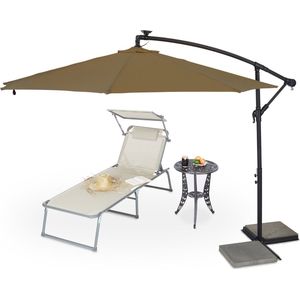 Relaxdays zweefparasol - led-verlichting - hangparasol - Ø 300 cm - kantelbaar - bruin