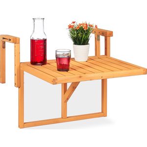 Relaxdays klaptafel balkon, hoogte verstelbaar, inklapbaar, HBD: ca. 55 x 70 x 65 cm, hout, kleine balkontafel, oranje