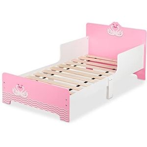peuterbed met uitvalbeveiliging - 170x40 cm - lattenbodem - zwanen - wit-roze