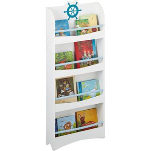 Relaxdays kinderboekenkast - 124 x 50,5 x 15 cm - 4 vakken - boekenrek kinderkamer - kinderkast