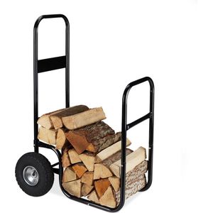 Relaxdays brandhout kar - staal - houtopslag binnen buiten - brandhoutrek wielen - 60 kg