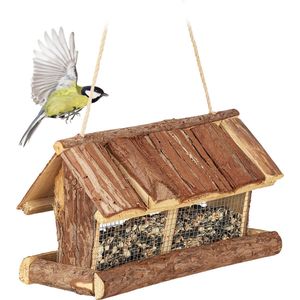Relaxdays hangend vogelvoederhuisje - voederhuisje kleine vogels - houten vogelvoederplek