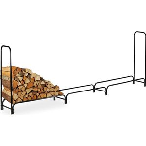 Relaxdays brandhoutrek metaal, HBD: 122 x 370 x 38,5 cm, buiten, groot rek voor brandhout, houtopslag stookhout, zwart