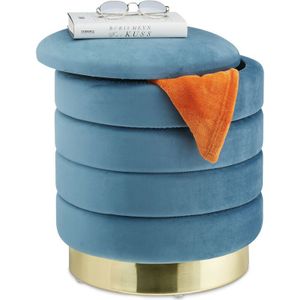Relaxdays opbergpoef - met opbergruimte - velvet - 43,5 x 39 cm - rond - met deksel - fluweel