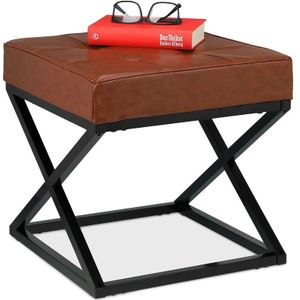 Relaxdays poef - gepolsterd - kunstleer - industrieel - 41 x 41 x 41 cm - zitkruk - voetenbank