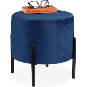 Relaxdays Hocker blauw fluweel - poef velvet - voetenbank - zacht krukje