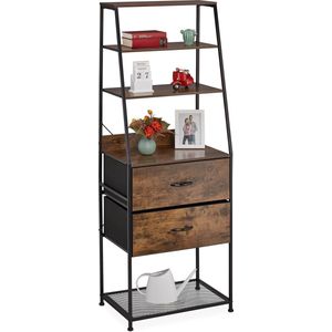 Relaxdays rek met 2 lades, 5 etages, industrieel design, HBD: 164 x 60 x 41,5 cm, opbergkast, zwart/bruin