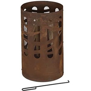 Relaxdays vuurkorf cortenstaal, vuurmand met vonkenscherm, inclusief pook, HxØ: 60x37 cm, roestlook, vuurpot, bruin
