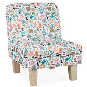 Relaxdays Kinderstoel met dieren, letters, voor jongens en meisjes, kinderkamer, kleine fauteuil HBD: 60x45x52cm, kleurrijk