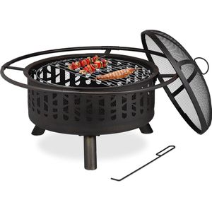 Relaxdays vuurkorf barbecue - vuurschaal vonkenscherm - pook & kolenrooster - vuurton bbq