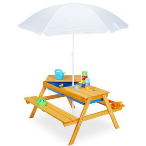 kinderpicknicktafel met parasol - 49 x 86 x 92,5 cm - zand- en watertafel - hout