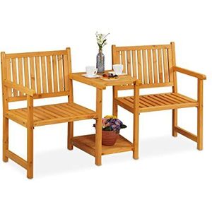 Relaxdays tuinbank met tafel - 86 x 161 x 61 cm - 2-zits - hout - balkon - naturel