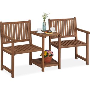 Relaxdays tuinbank met tafel, 2 personen, houten zitbank, voor tuin & balkon, HxBxD: 86x161x61 cm, buitenbank, bruin