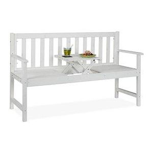 Relaxdays tuinbank met tafel - 90 x 152 x 56 cm - 3-zits - hout - balkon - wit