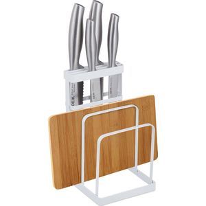 Relaxdays snijplanken- & messenhouder metaal - snijplankenstandaard - keuken organizer