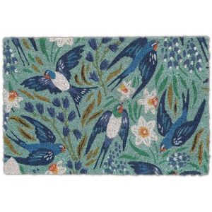Relaxdays deurmat vogels - kokos - bloemen - 40 x 60 cm - weerbestendig - binnen - buiten