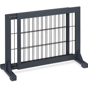 Relaxdays veiligheidshekje zonder boren, uitschuifbaar, trap & deur, HxB: 56 x 70-115 cm, kinderen & honden, grijs