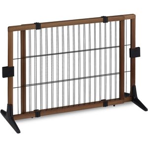 Relaxdays 10039183 Beschermrooster, uittrekbaar, zonder boren, met poten, hoogte 71 x 107 tot 172 cm, voor kinderen en honden, bruin