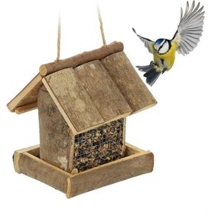Relaxdays hangend vogelvoederhuisje - houten voederhuisje tuinvogels - pimpelmees - mus