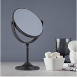 Relaxdays make up spiegel op voet - 2x vergrotend - dubbelzijdig - draaibaar - scheerspiegel - zwart