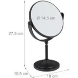 Relaxdays make up spiegel op voet - 2x vergrotend - dubbelzijdig - draaibaar - scheerspiegel - zwart