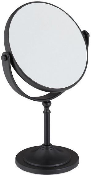 Relaxdays make up spiegel op voet - 2x vergrotend - dubbelzijdig - draaibaar - scheerspiegel - zwart
