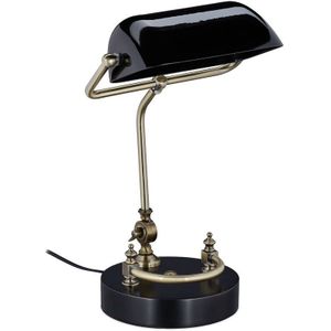 Relaxdays bankierslamp - kantelbaar - notarislamp - E27-fitting - vintage lamp - zwart