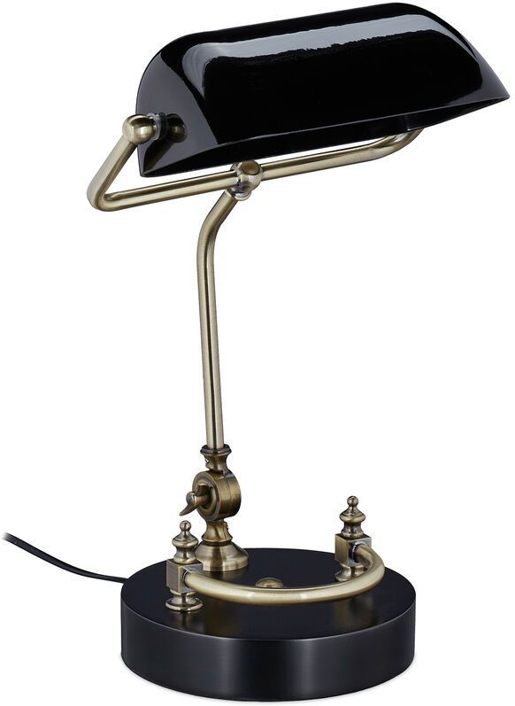 Relaxdays bankierslamp - kantelbaar - notarislamp - E27-fitting - vintage lamp - zwart
