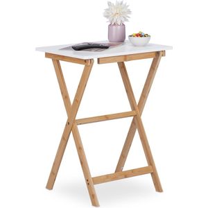 Relaxdays bijzettafel bamboe, HxBxD: 63 x 47,5 x 37 cm, ruimtebesparend inklapbaar, tot 20 kg, balkontafel, wit-natuur