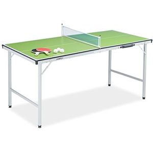 Relaxdays tafeltennistafel, inklapbaar, met net, 2 batjes, 3 ballen, H x B x D: 70 x 70 x 150 cm, pingpongtafel, groen