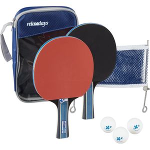 Relaxdays tafeltennis set met net - ping pong set - batjes tafeltennis - pingpongballetjes