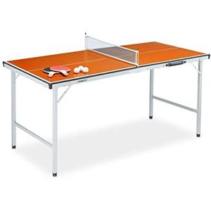 Relaxdays tafeltennistafel indoor, met net, 2 batjes, 3 balletjes, pingpong tafel HxBxD: 70 x 70 x 150 cm, oranje
