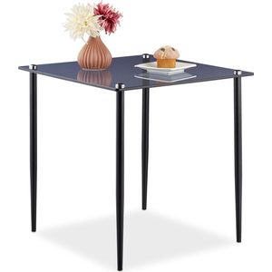 Relaxdays bijzettafel glas, staal, vierkante salontafel, HBD: 50 x 50 x 50 cm, moderne glastafel, grijs/zwart