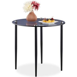 Relaxdays bijzettafel glas, staal, ronde salontafel, modern, HxD: 45 x 50 cm, kleine glastafel, grijs/zwart